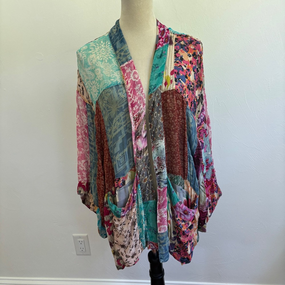 Young Threads Patchwork Kimono Duster Jacket Womens Size Large Bohemian Floral
